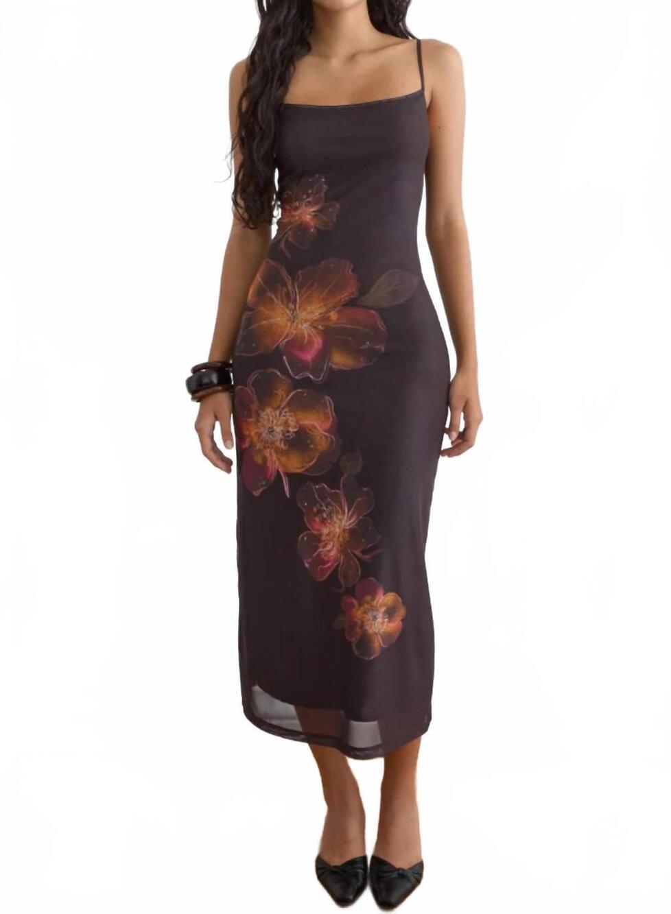 NEW MOTEL ROCKS nori vibrant lotus print midi dress in orange